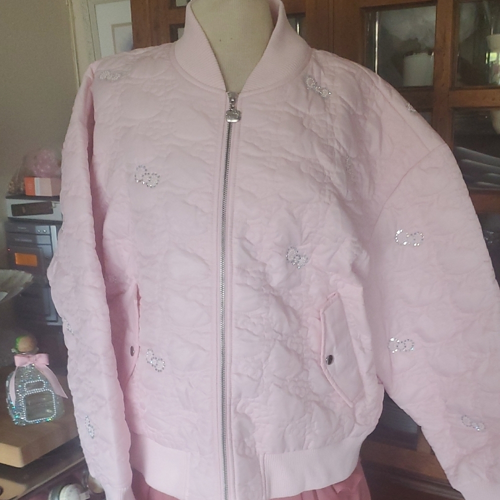Forever 21 Pink Textured Bomber Jacket with Sporty Collar